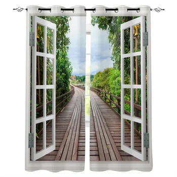 

Windows Wooden Bridge Scenery Trees Plants Modern Luxury Curtains Living Room Bathroom Kitchen Curtains Household Products
