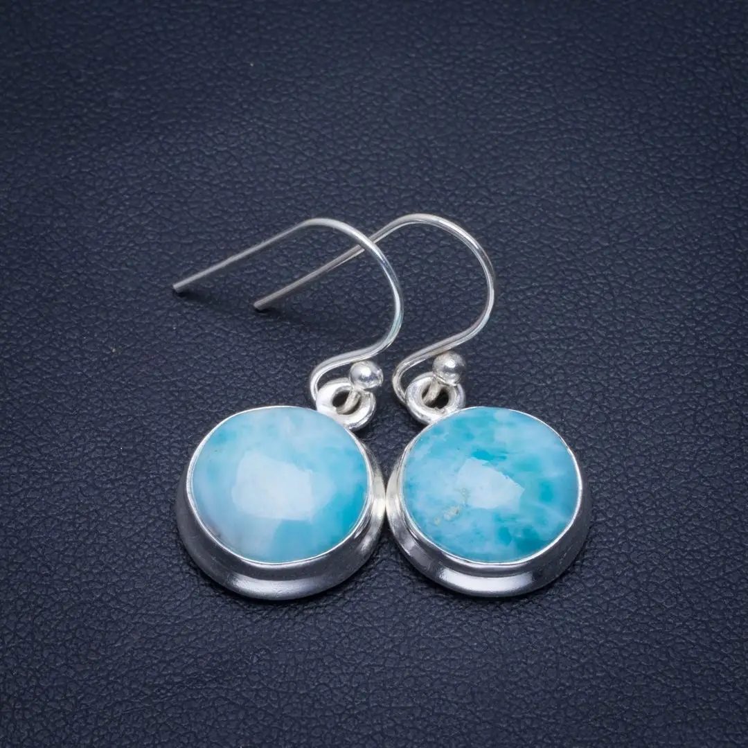 

Natural Caribbean Larimar Handmade Unique 925 Sterling Silver Earrings 1" B2789