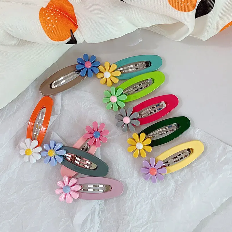 

Daisy Flower Fruit Print Snap Hair Clips Set for Children Girls Baby Women Hair Accessories Cute Color Metal Barrette Hair Pins
