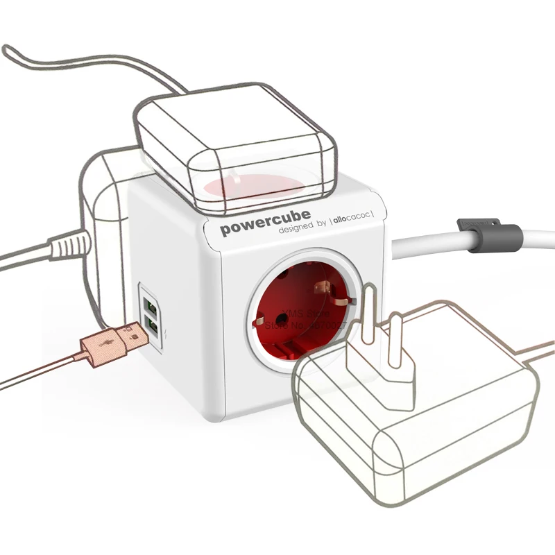 Сетевой удлинитель Allocacoc с 2 USB портами и 4 1 5/3 м|Удлинители электрические| |