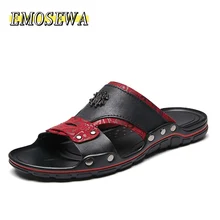 Новинка; повседневные мужские сандалии; сезон лето; мужские шлепанцы с заклепками в британском стиле; пляжные сандалии из натуральной кожи; шлепанцы для езды на велосипеде; размеры 38-47