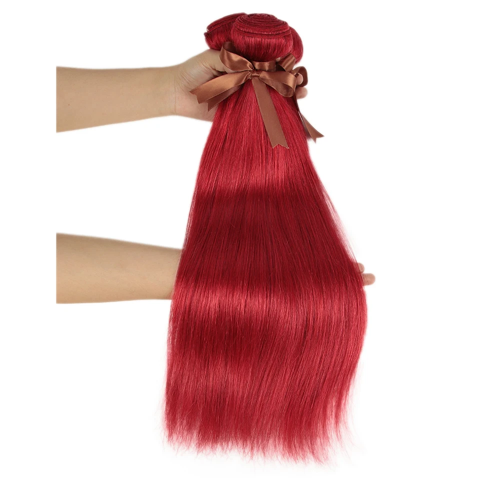 Sleek Red Human Hair Bundles 30 Inch Colored Remy Brazilian Hair Extensions Blonde Burgundy Colored Single Bundles