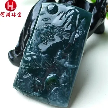 

Hezhou jewelry!Myanmar natural jade!Exquisite hand carving!Landscape pendant!Exquisite workmanship!56.13g