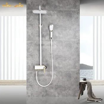 

Luxury Nordic white shower simple hot and cold shower set household shower wall mounted white gold Shower crane