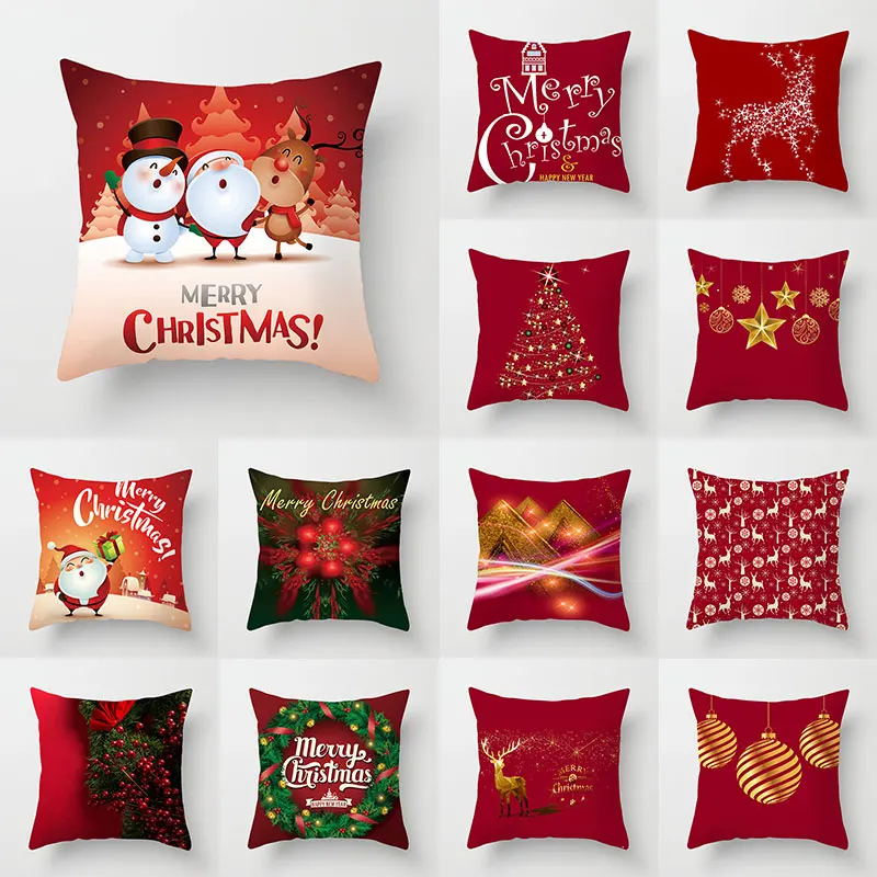 

Red Christmas Elk Printed Pillow Case Throw Pillows Covers Cushion Cover Car Decor Geometric Home Xmas Party Supplies