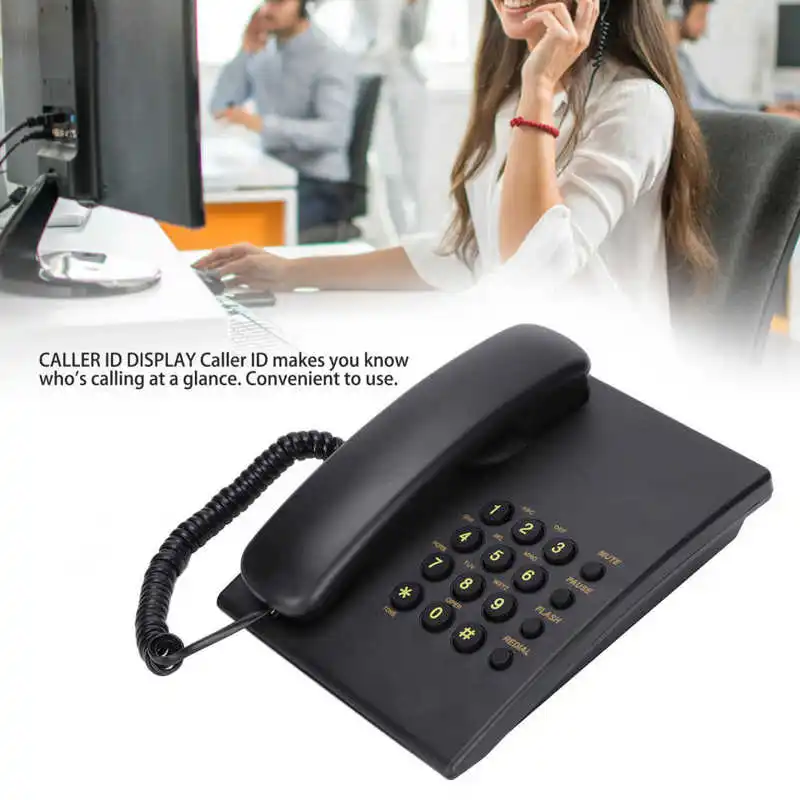 Desk Corded Telephone with Display and Adjustable Volume Corded Landline Phones for Home/Hotel/Office Black 