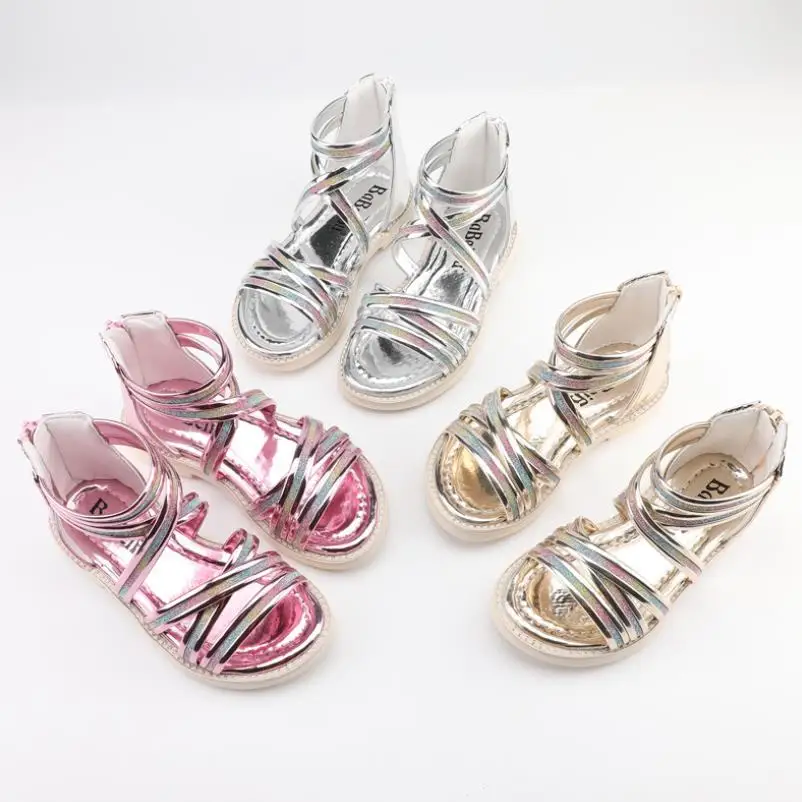 

2020 Summer Children Girls Roman Sequins Sandals Kids Soft Leather Beach Sandals Child Casual Flat Shoes sandalia infantil