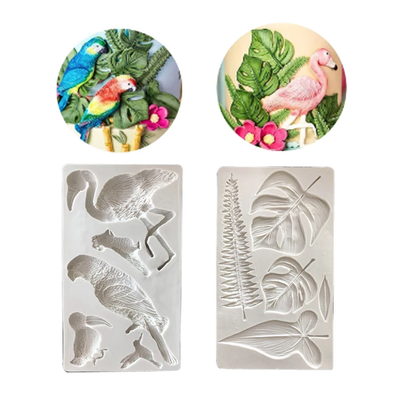 

Flamingo Parrot Tortoise Leaf Tropical Plants Silicone Mold Cake Border Sugar Soft Clay Gypsum UV Resin Expoxy Mould M2357