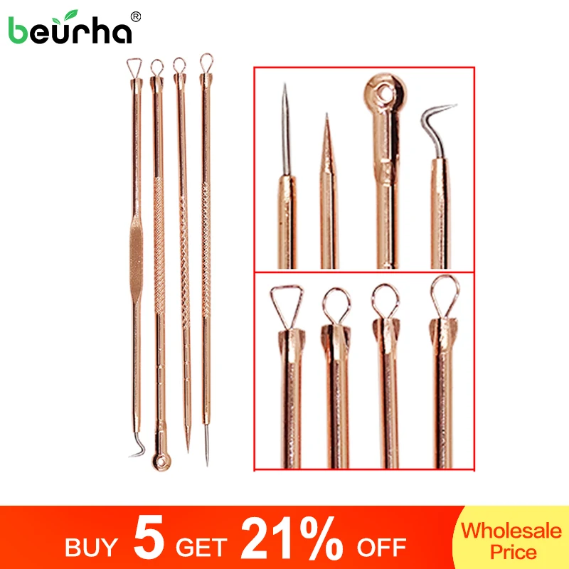 

4pc Acne Removal Needle Pimple Needle Blackhead Remover Acne Treatment Pore Clean Acne Extractor Face Clean Skin Care Rose Gold