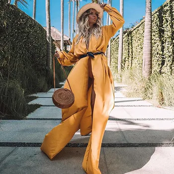 

Plus Size Cover Up Beach Woman 2019 Swimsuit Dress Swim Suit Women's Loose Pure Color Long Sleeve Lace Cardigan Outside Leisure