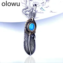 Olowu мужской Природный камень синего цвета ожерелье с перьями из