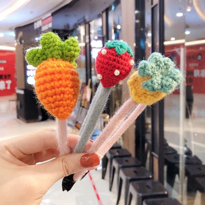 

New Girls Cute Cartoon Nylon Knitting Fruit Vegetable Haribands Children Colors Velvet Headbands Kids Lovely Hair Accessories