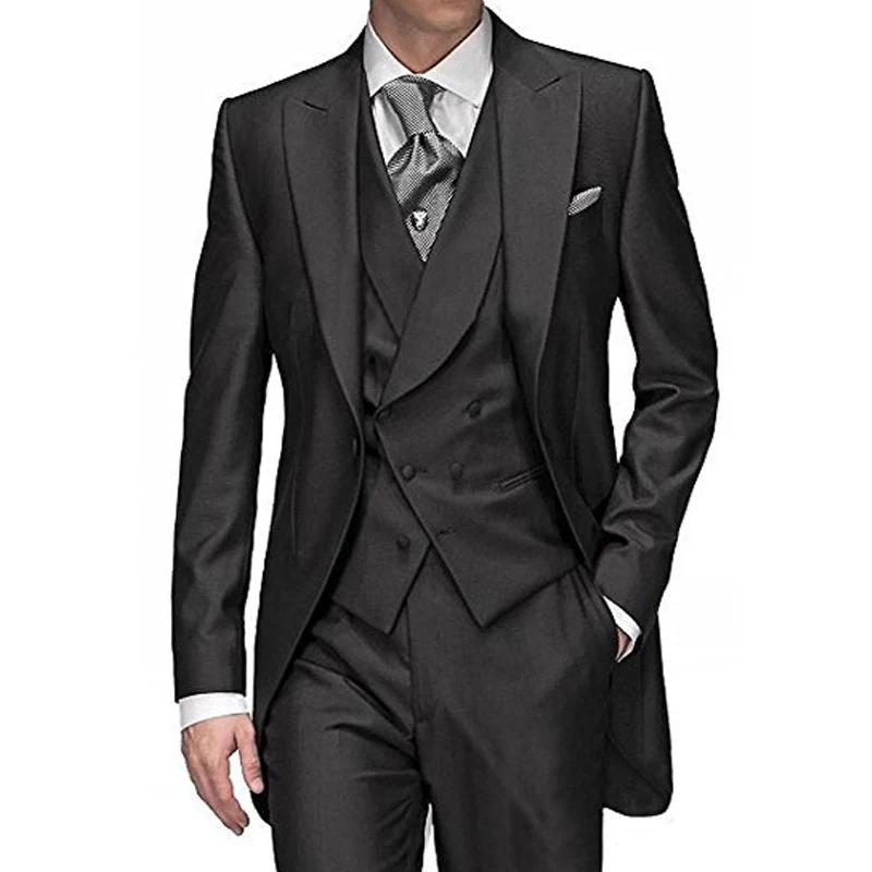 

Black Men Tail Coat for Wedding Peaked Lapel Custom Male Suits Groom Tuxedos Groomsmen Wear 3 Piece Jacket with Pants Vest 2024