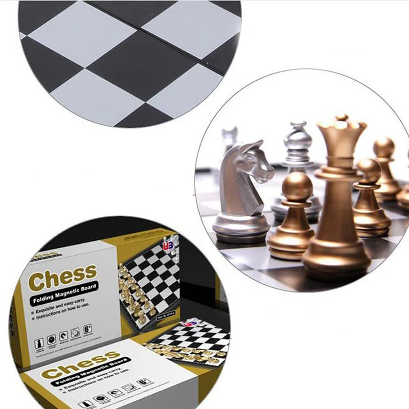  Golden Silver Folding Magnetic International Chess With Pieces Board For Adult Teenager Teaching Tr - 32717684736