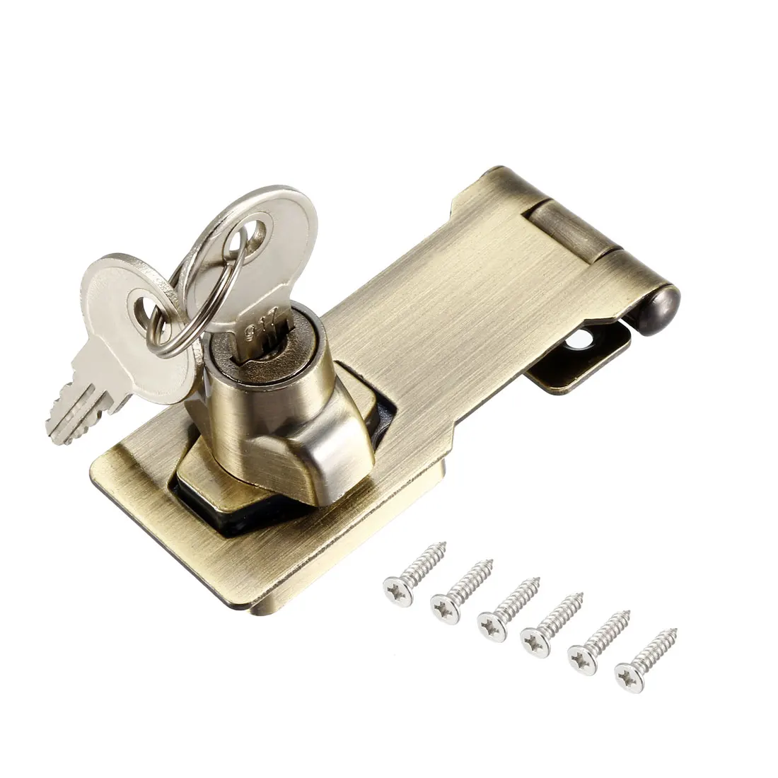 uxcell Keyed Hasp Lock 94mm Twist Knob Keyed Locking Hasp for Door Cabinet Keyed Different Bronze Tone