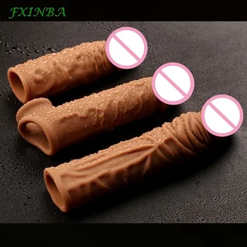 FXINBA Realistic Silicone Penis Extender Sleeve Delay Ejaculation Reusable Condoms Sex Toys For Men Cock Sleeve (Privacy Box) 4