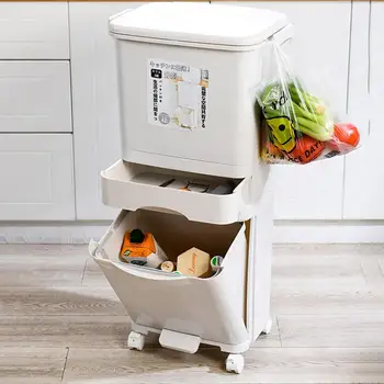 

38/42L Wet Dry Separation Garbage Can Pedal Storage Large Double Layers Trash Can Kitchen Waste Household Waste Bin 2/3 Layers