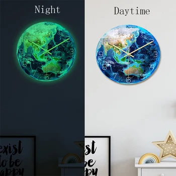 

Luminous Earth Wall Clock Planet Acrylic Material UV Print Clock Study Room Bedroom Living Room Decoration Diameter 30CM