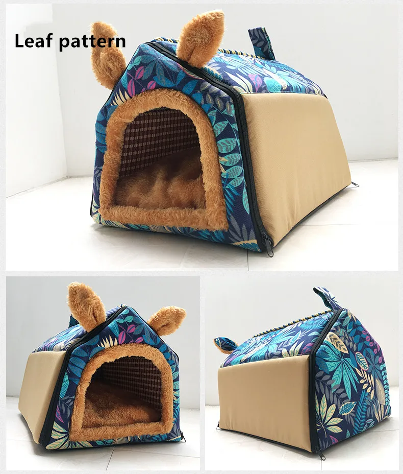 Осенне-зимний собачий домик будка гнездо для домашних животных маленькая плюшевая собака домик для кошек подстилка для кошек комната собаки кровати - Цвет: Leaf pattern