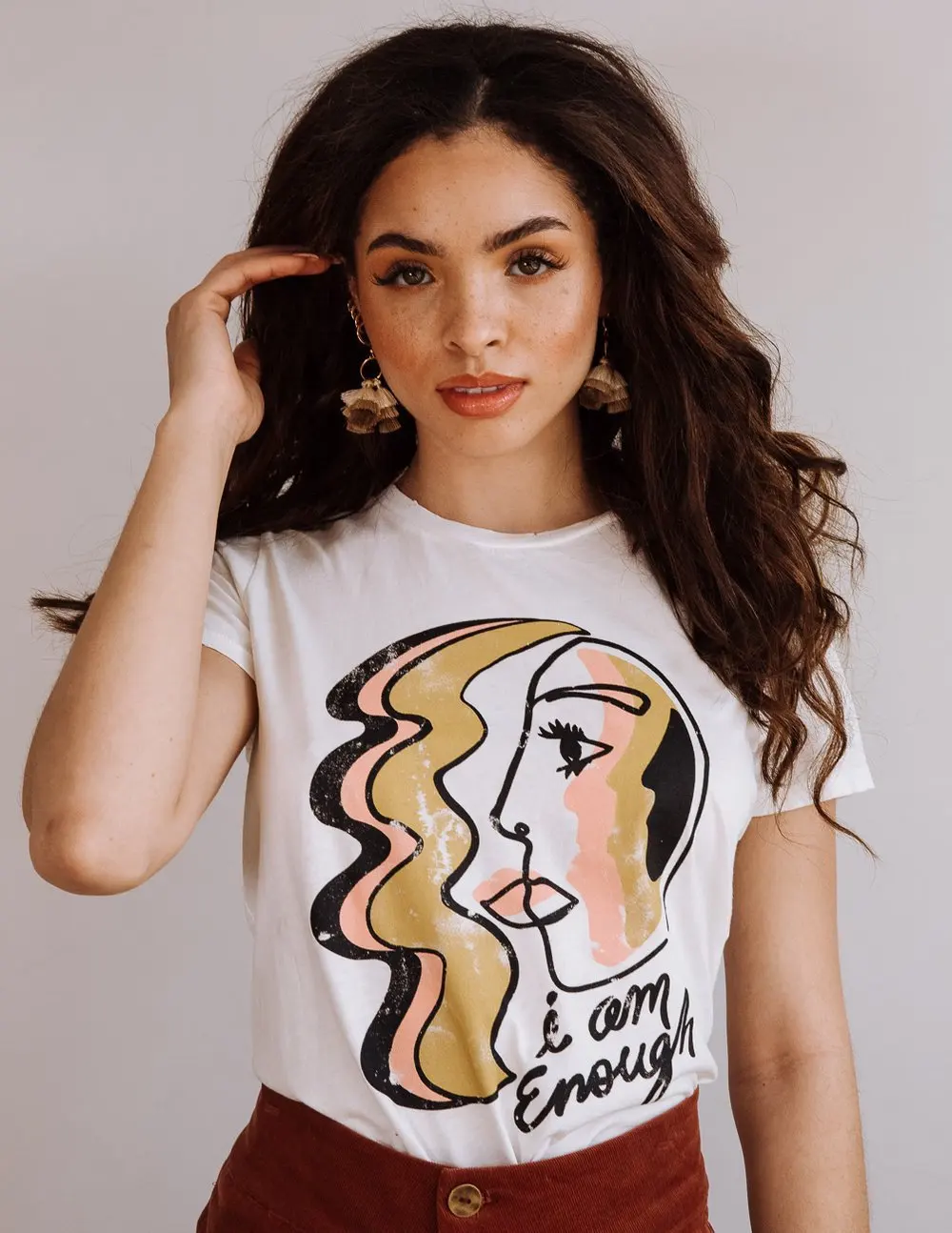 I am Enough Abstract Women Oil Printing Retro Style Ladies Tees Oversize Summer Graphic Cotton Tshirt 80s 90s inspired tee Shirt | Женская