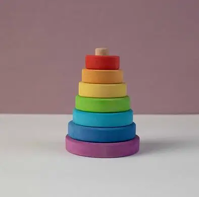 BBK TOYS накладка игрушка радуга Макарон мальчики и девочки башня деревянная головоломка строительный блок для детей и младенцев - Цвет: Красный