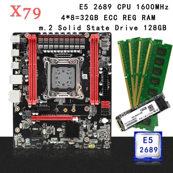 

X79 motherboard set LGA2011 kit with 32G(4*8GB) 1600MHz DDR3 ECC REG memory Intel Xeon E5 2689 CPU MATX NVME M.2 128GB SSD