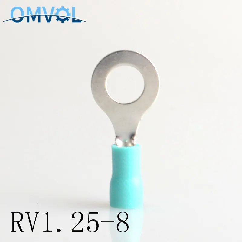 100 шт./лот RV1.25 8 красный круговой 22 16 AWG 0 5 1 мм2 Изолированный Кольцевой клеммный