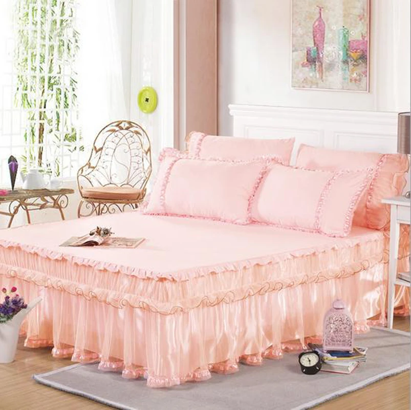 Home textiles Bedding Polyester Bed Skirt Mattress Cover Petticoat Full Princess Skirts Dust Ruffle Bedspread 150*200cm | Дом и сад