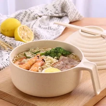 1 компл. Microwaveable эко-дружественная Пшеничная солома мгновенная миска для лапши с крышкой ручка столовая посуда набор суп салат риса миска вилка