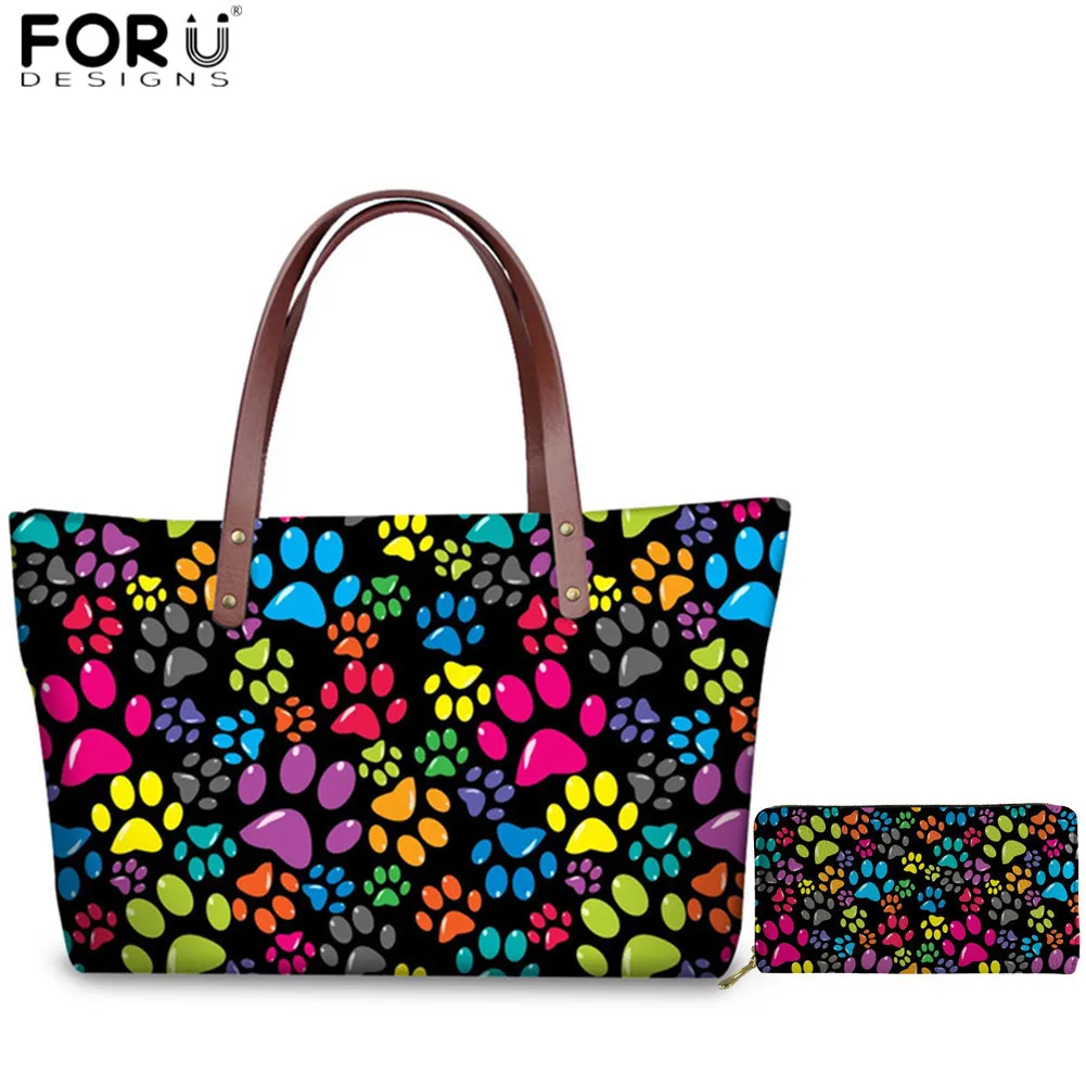 FORUDESIGNS Радуга лапы узор 2 шт./компл. Сумки мультфильм кожаных кошельков для Для женщин Брендовая Дизайнерская обувь сумка на плечо, женская сумочка Main Femme
