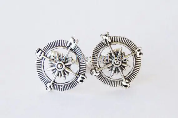 

10pairs/lot Silver Compass Cuff Links Set Pirate Cufflinks, Nautical Cuff Links, Steampunk Cuff Links silver tone