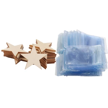 

50Pc 6X4cm Zipper Closure Bags Clear Poly Bag Reclosable Plastic Small Baggies with 25Pcs/Set Wooden Stars Shape Craft Hanging T