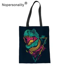 Женская Холщовая Сумка с принтом головы животного для девочек, Dinosuar, рисунок волка, собаки, Студенческая пляжная сумка на плечо