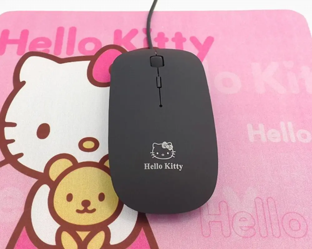 Мультяшный дизайн Проводная оптическая розовая мышь Kitty мышь Mause для ноутбука ноутбук компьютер детский подарок - Цвет: Черный