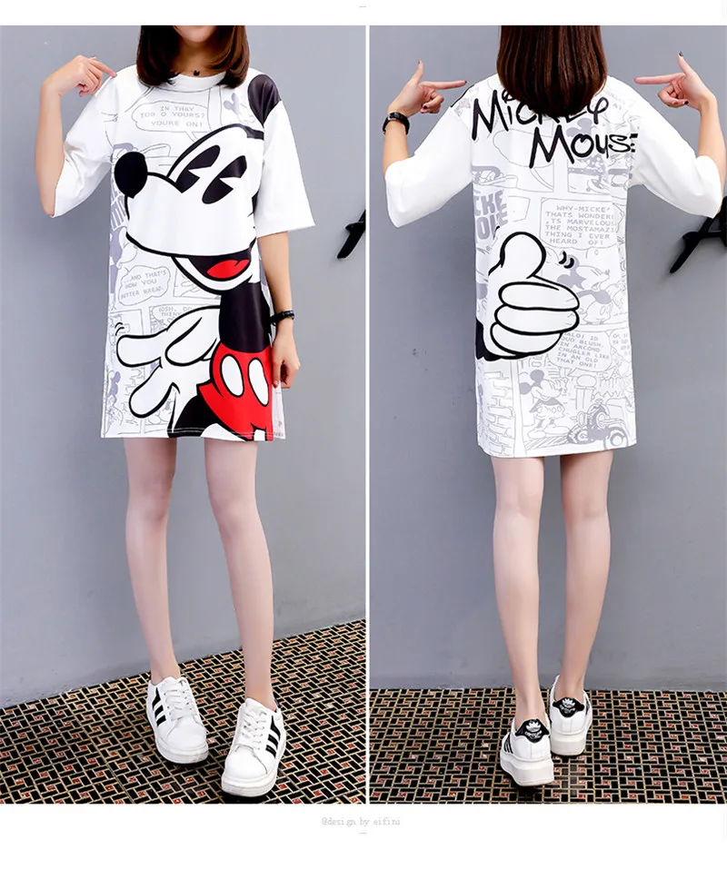 

Minnie Mickey Dress Women Summer Cartoon Black White Loose Streetwear Fashion Clothing Casual Plus Size Dresses Vestidos