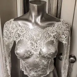 New Lace Jacket Bridal Bolero Wrap Wedding Top Sheer Long Sleeves White Ivory Wedding Jacket Plus Size