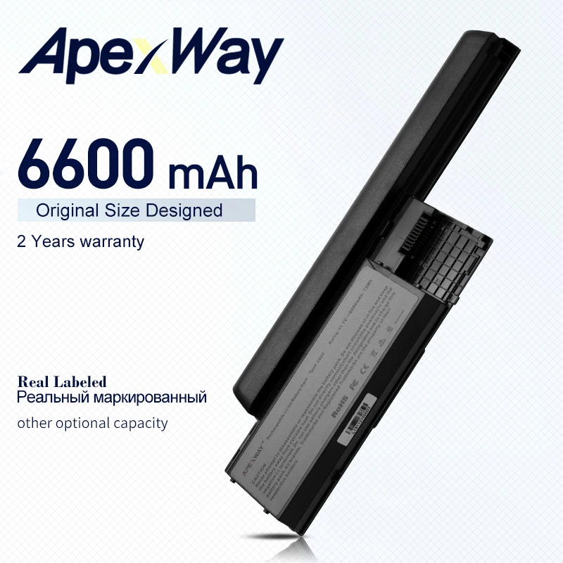 Аккумулятор ApexWay 6600 мАч для Dell Latitude D620 D630 312-0383 312-0386 451-10297 451-10298 JD634 PC764 TC030 TD175 |