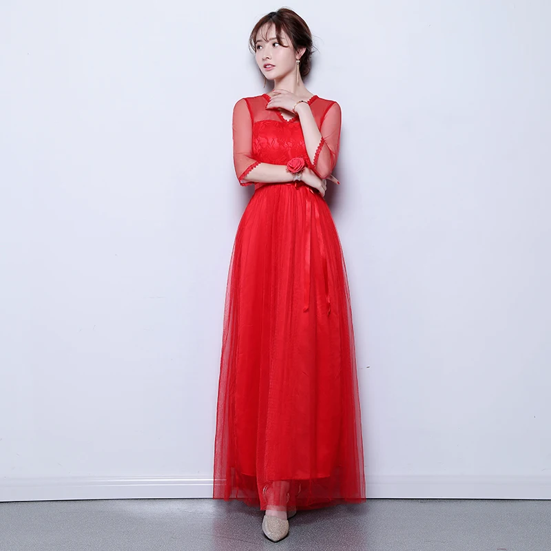 red long V12 Sleeveless V-neck Burgundy Bridesmaid Dresses Elegant A-Line Long Dress for Wedding Party Club Sexy Prom Dress Champagne Vestido - Цвет: red long V12