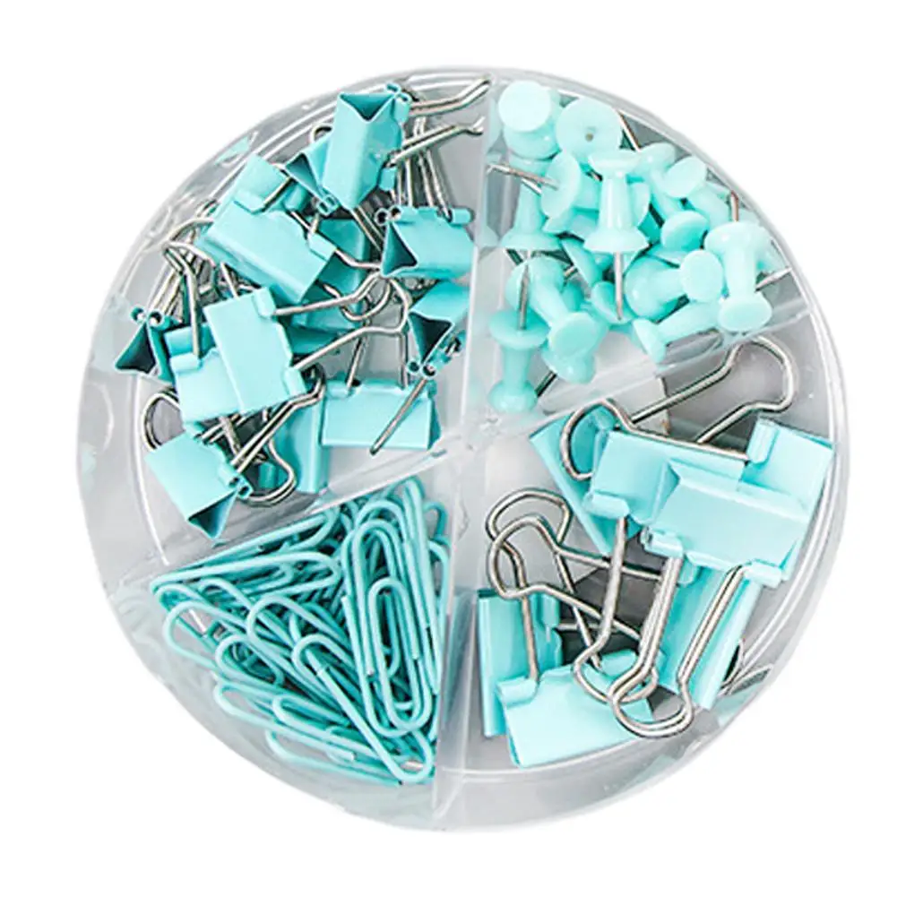 72Pcs Documents Clips Paper Clips Push Pins Sets With For Acrylic Box Light Pink/light Blue/rose Gold Clips For Office School - Цвет: Light Blue