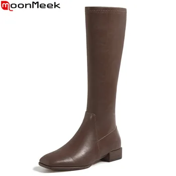 

MoonMeek 2020 New arrival fashion knee high boots low heel square toe comfortable ladies shoes winter knee high boots