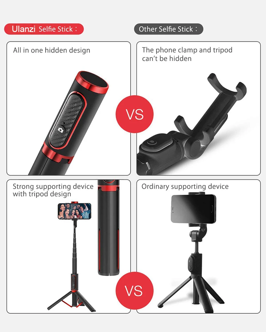 Ulanzi SK-01 bluetooth selfie vara tripé sem