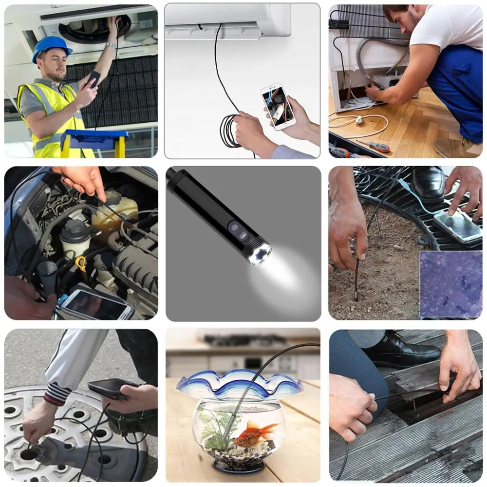 Dual Lens 8mm Endoscope HD Wifi Borescope Camera IP67 Waterproof Inspection Camera with 6 LEDs Side