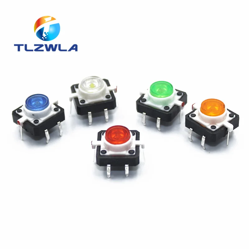 Interruptor de Botão com LED, Tátil Momentâneo, 5 Cores, 12x12x7,1mm ...
