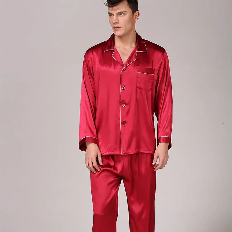 mens satin pajama set Summer Sleepwear Men's Rayon Pajama Male  Long Sleeve Pants Pijama Casual Autumn Pyjamas Men Silk Sleepwear soft cotton pyjamas