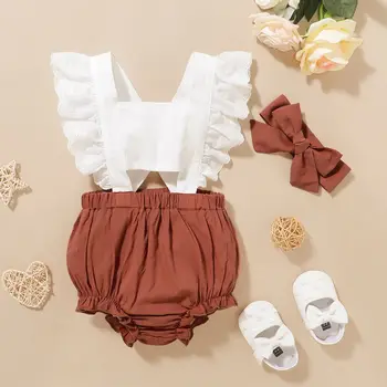 

2020 Baby Summer Clothing Newborn Toddler Baby Kids Girl 2pcs Clothes Tops Ruffle Romper Backless Sunsuit Outfit Headband New