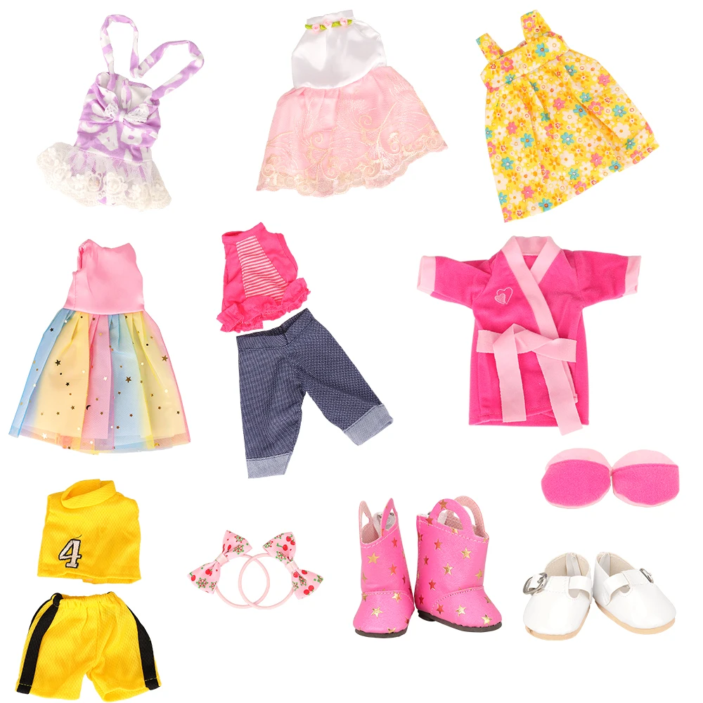 11 items/set Doll Accessory 43cm=7 clothes + 2 headdress + 2 Shoes Our generation doll clothes For 14.5 inch baby dolls Kids Toy