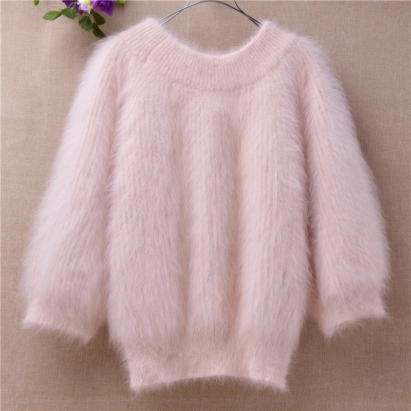 Top Mujer Femme Longgar Perahu Leher Telanjang Bahu Berbulu Tebal Angora Rabbit Bulu Lengan Panjang Pullover Bottoming Blus Sweater Pullover Aliexpress