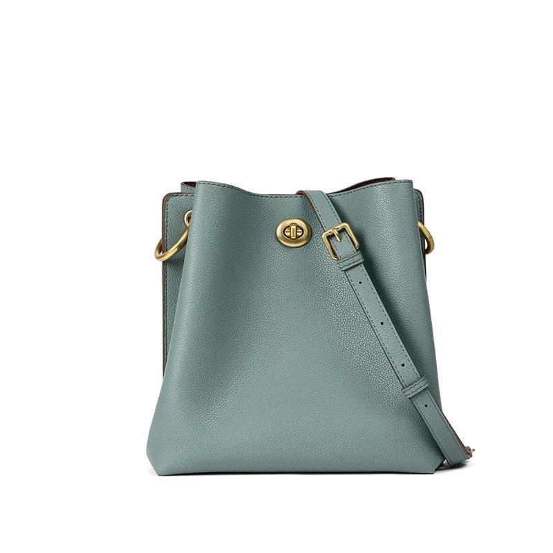 

Genuine Leather Bucket Bag 2020 Oblique Satchel Female Joker Ins Big Capacity Single Shoulder Package