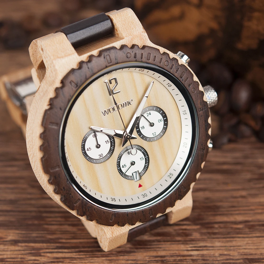 Reloj hombre часы мужские WOODME хронограф кварцевые наручные часы Роскошный Подарок Авто Дата Relogio Feminino с подарочной коробкой Рождество