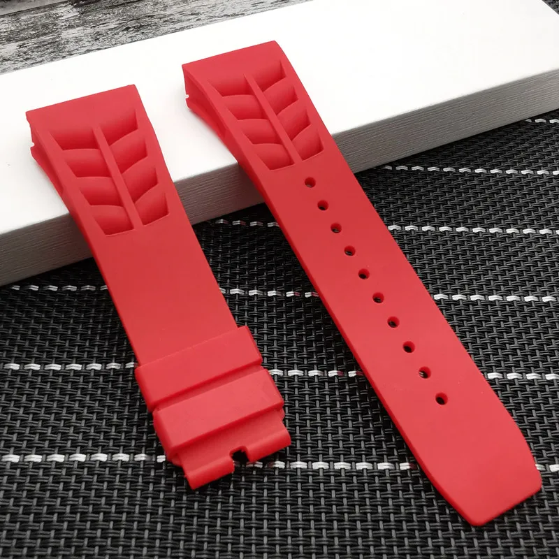 Высокое качество Мужские Водонепроницаемые натуральные резиновые 20 мм ремешок для часов с логотипом - Цвет ремешка: Red strap